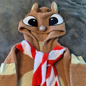 Rudolph the Red Nosed Reindeer One Piece Hooded Zip Up Pajamas Size 8-10